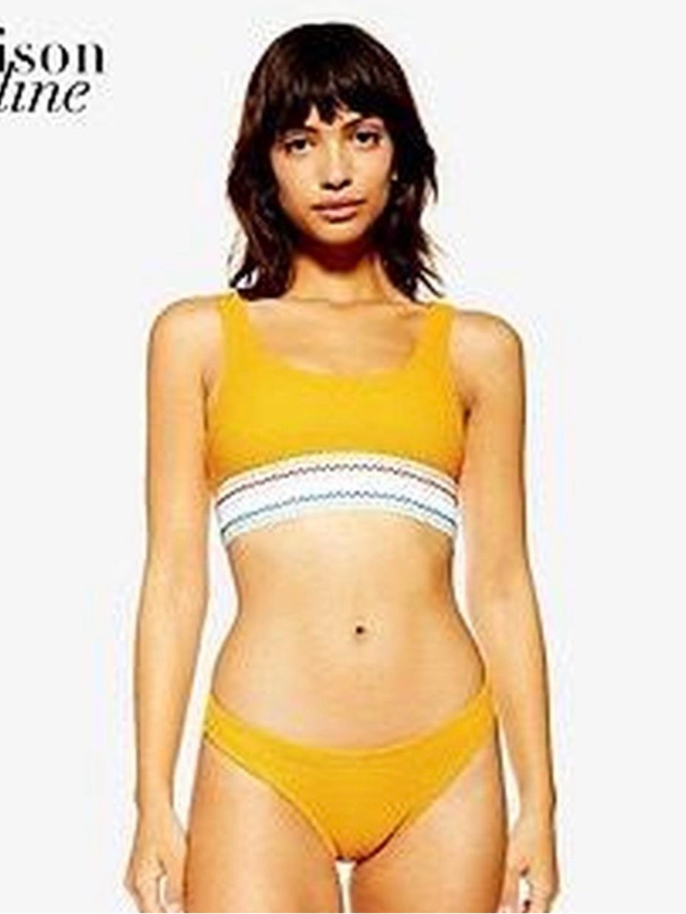 Yellow Scoop Bralette Bikini Set with Contrast Band